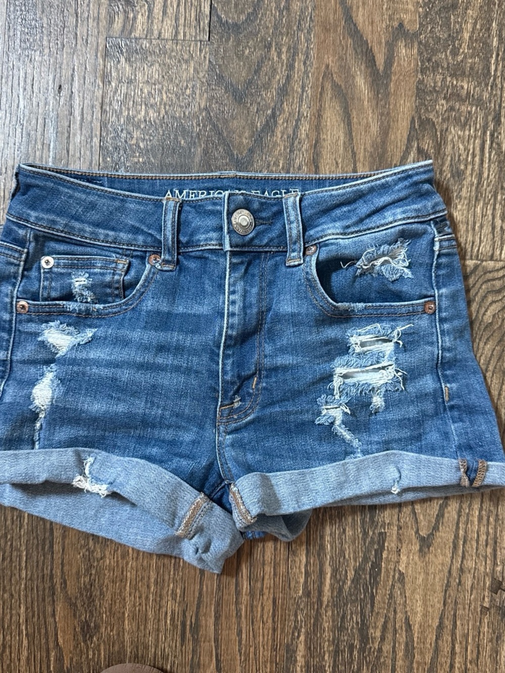 American Eagle Outfitters Distressed Rolled Cuff Denim Shorts - Blue